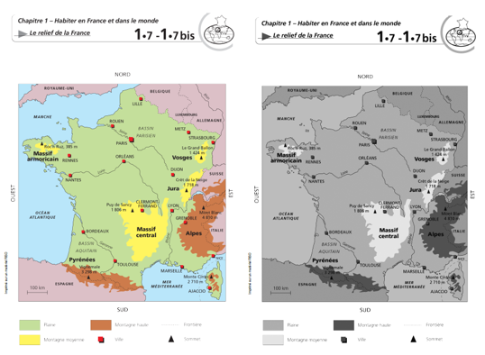 1 carte France en couleurs et l'autre en noir et blanc